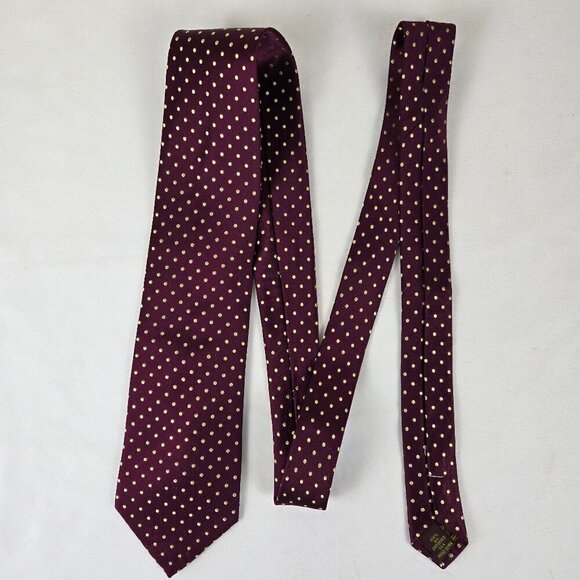 BCBG Attitude 100% Silk Men's Tie Burgundy with Cream Polka Dots - Picture 2 of 6
